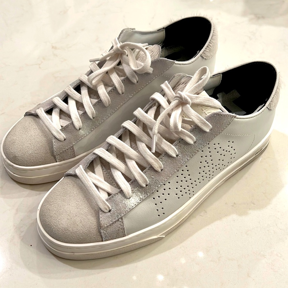 P448 low top sneakers, cow hide detail, size 9, WORN ONE TIME